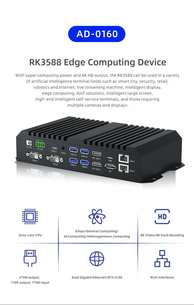 RK3568 8K Media Player Box com RK3588 Octa-Core CPU e ARM Mali G610 MP4 GPU 0