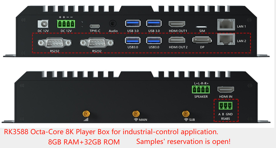 8K Media Player com RK3568 Octa-Core CPU ARM Mali G610 MP4 GPU 6Tops NPU 8G